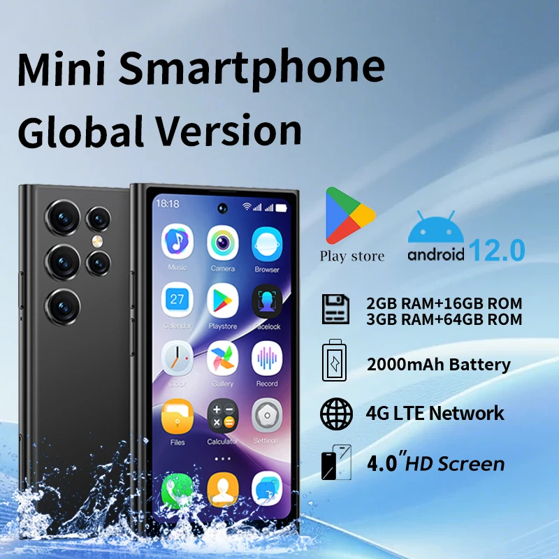 ONEMYTH S26 Pro Android 12 with Play Store, compact 4-inch high-definition screen, portable small phone for travel and backup