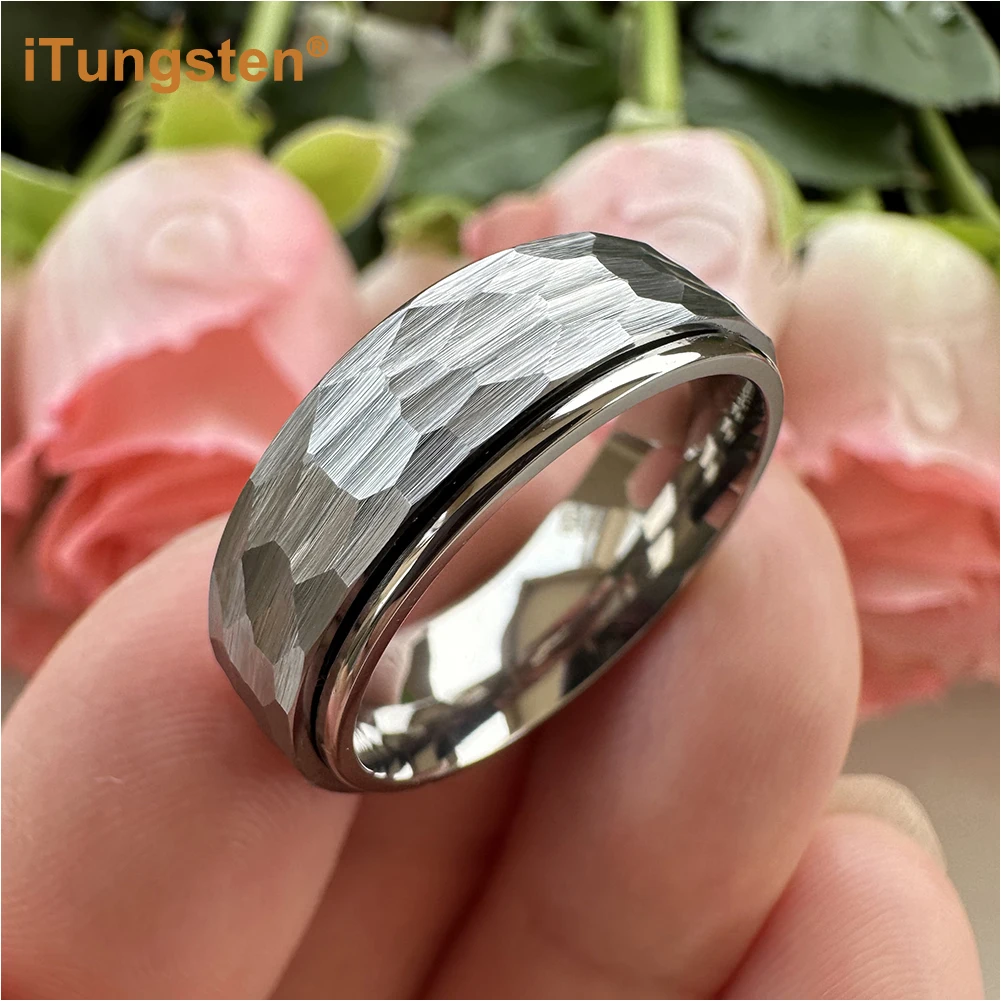 ITungsten New Arrivals 8mm Men Women Hammer Wedding Band Tungsten Titanium Spinner Rings Fashion Jewelry Step Edges Comfort Fit