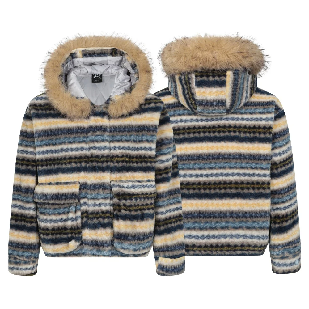 

Plush Fleece Winter Jacket for Women Winter Coats with Hood Fashion Stripe Lightweight Padded Jackets 2026 New Coats and Jackets