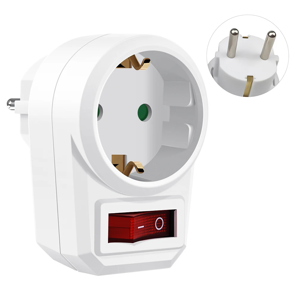 

16A 250V EU Extension Socket with ON OFF Switch 1 to 3 Way German Standard Plug Adapter Conversion Power Strip for Home