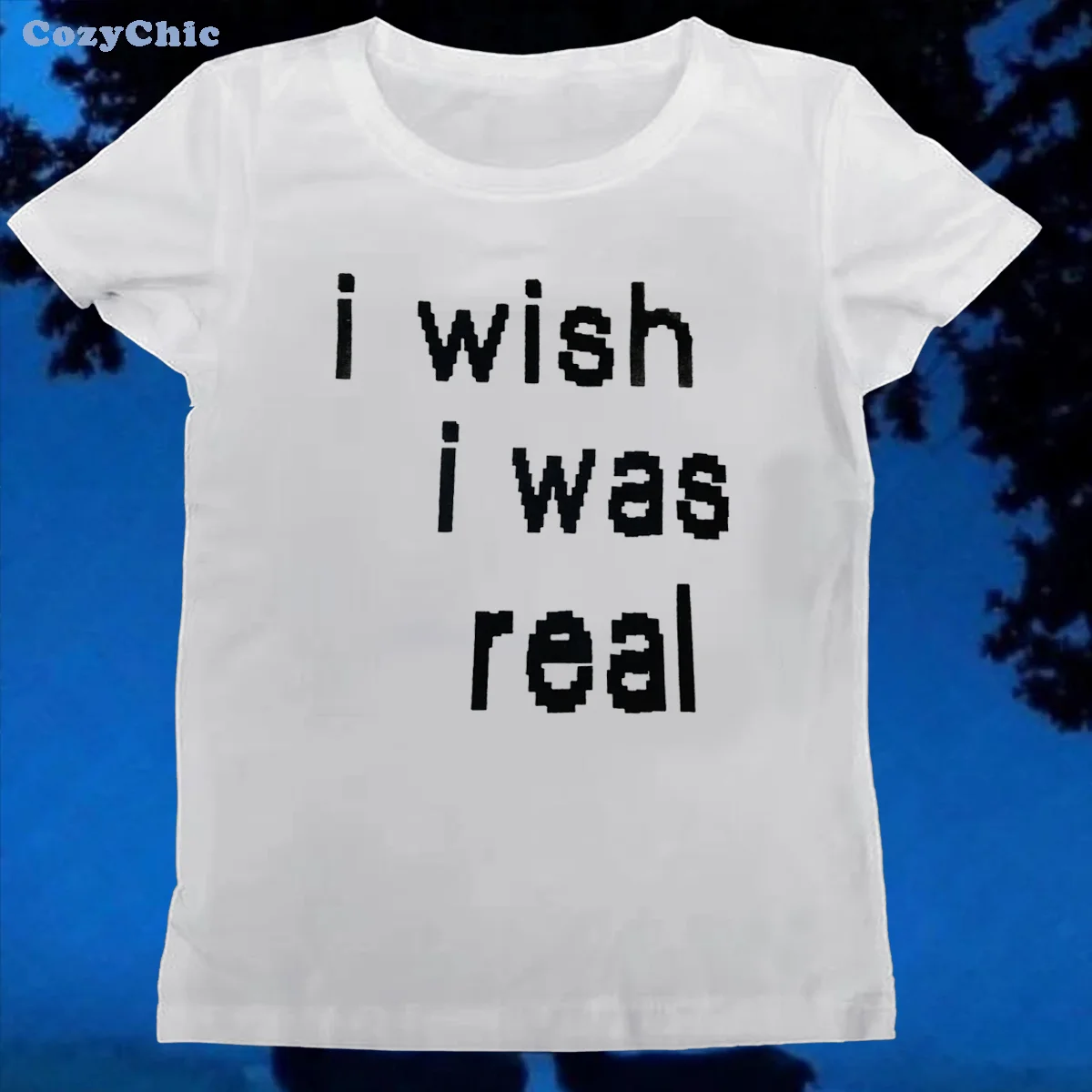 I Wish I Was Real Printed Women's T-shirts Grunge Kawaii Clothes Female 90s Vintage Y2k Top for Women Harajuku Emo 2000s Tees