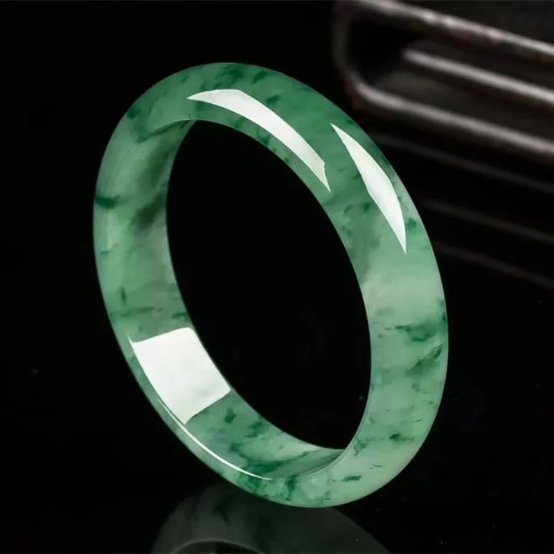 

Классический браслет из натурального нефрита: ледяной зеленый нефрит с плавающими цветами, высококачественный нефритовый браслет с эффектом ледяного цветка