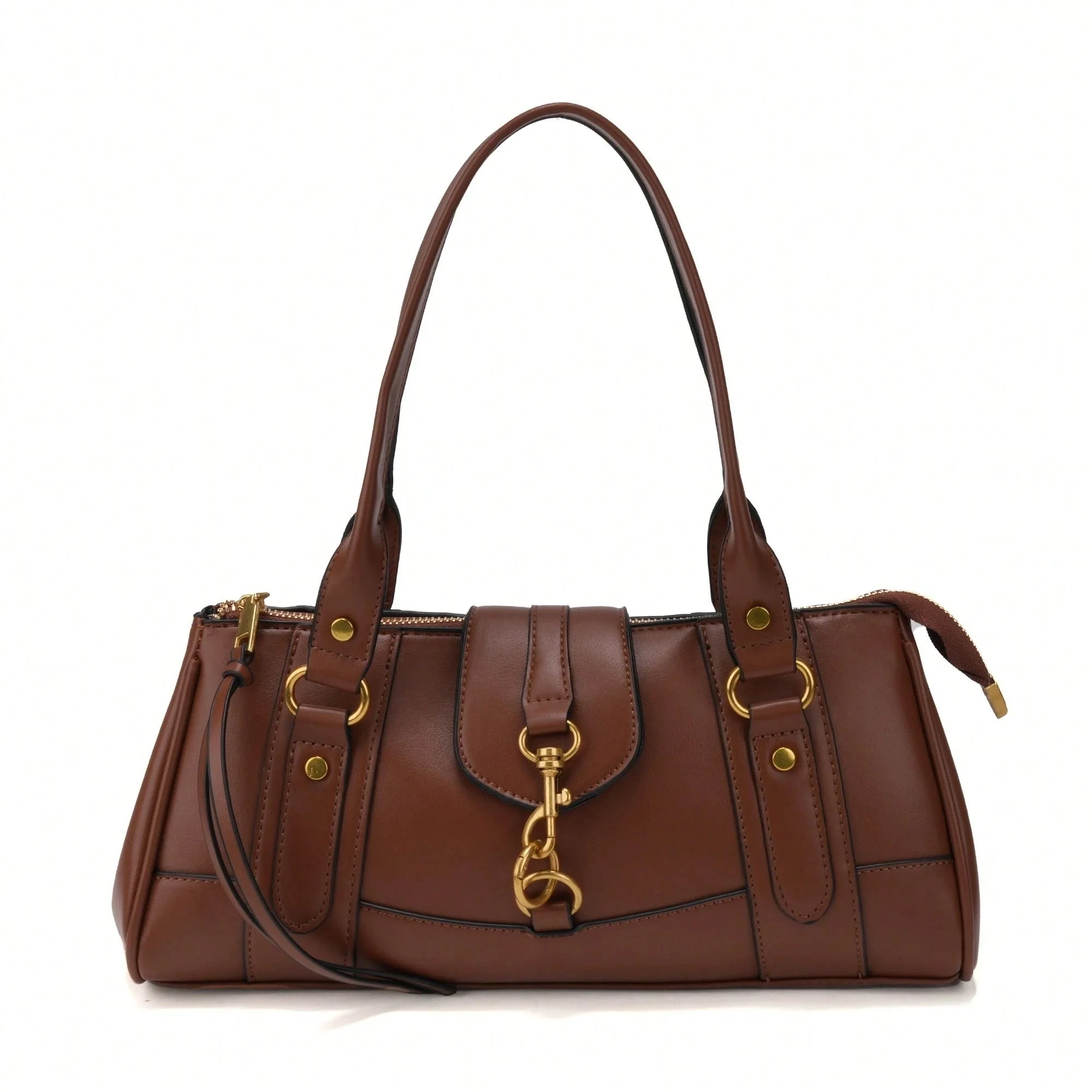 

Vintage brown PU leather shoulder bag, women's casual Boston bag, large capacity underarm bag, elegant everyday tote bag.