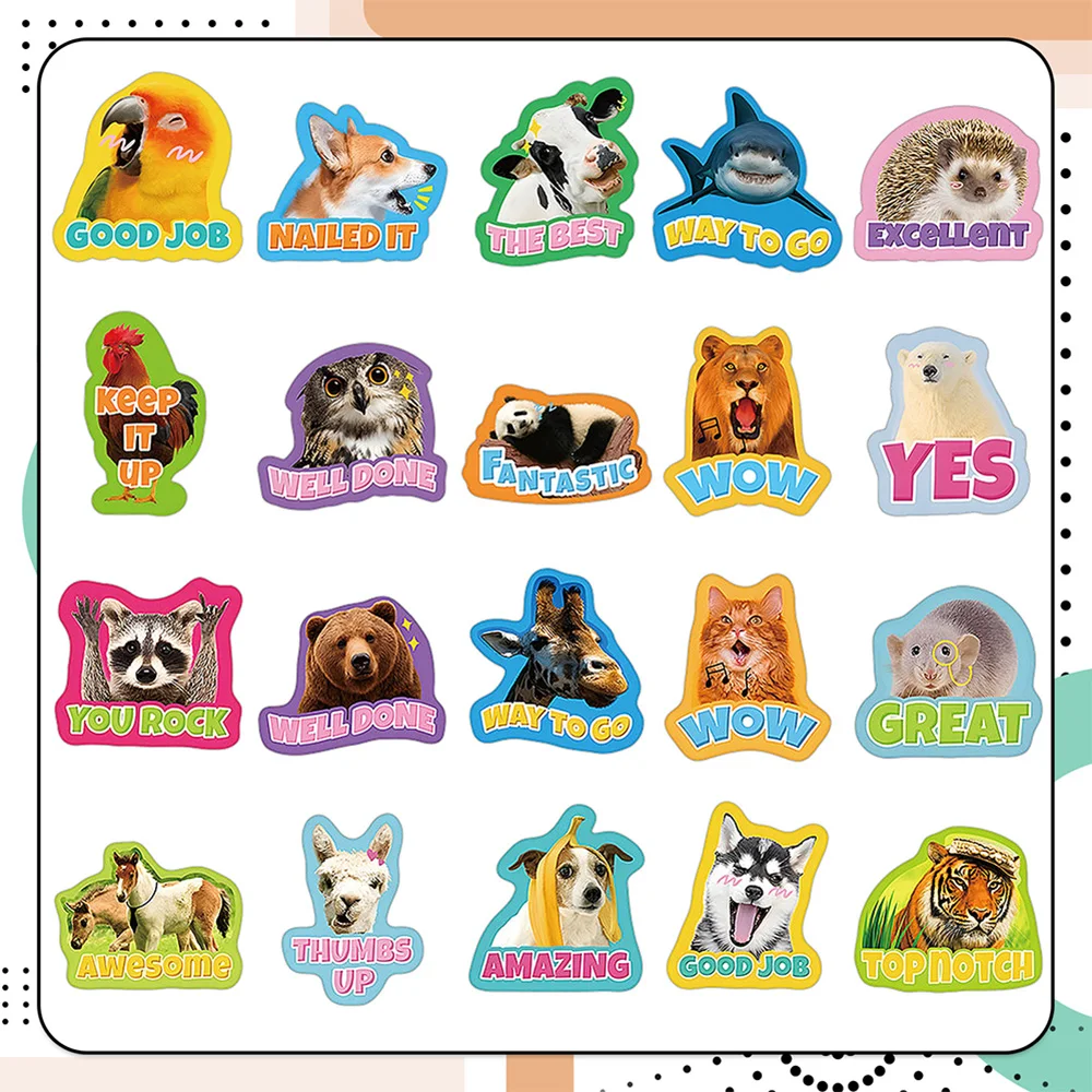 500/1000pcs Funny Animal Reward Stickers for Students Teacher Stickers Motivational Award Class Cute Incentive Inspiration Posit