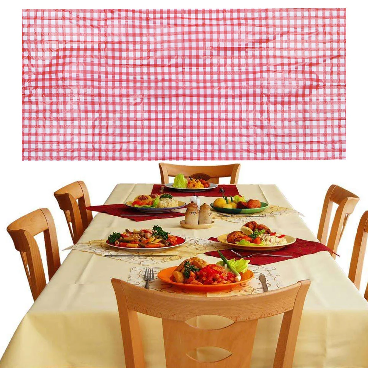 6pcs Red White Checkered Tablecloth Plastic Disposable Grid Table Cover for Wedding Banquet Restaurant Party Holiday Dinner - 13