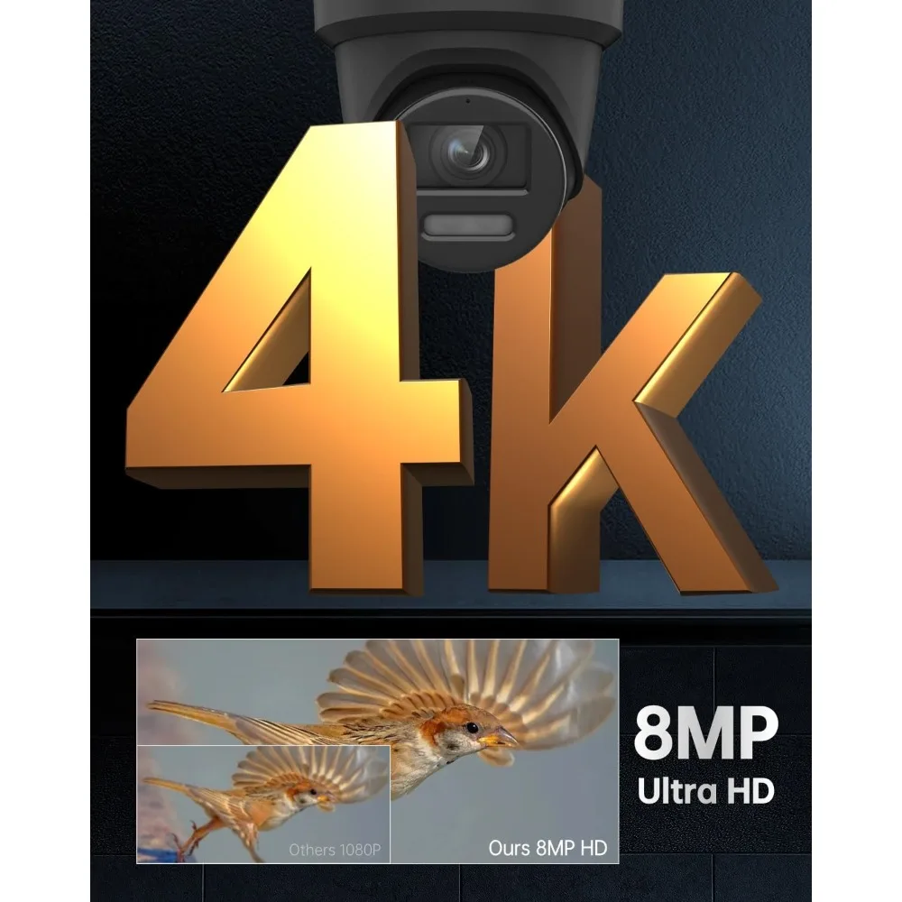 كاميرا IP ببرج 8 ميجابكسل 4K مع تصوير ملون 24/7، ضوء إحترافي وتحذير مسموع، كشف الإنسان/المركبات، صوت ثنائي الاتجاه