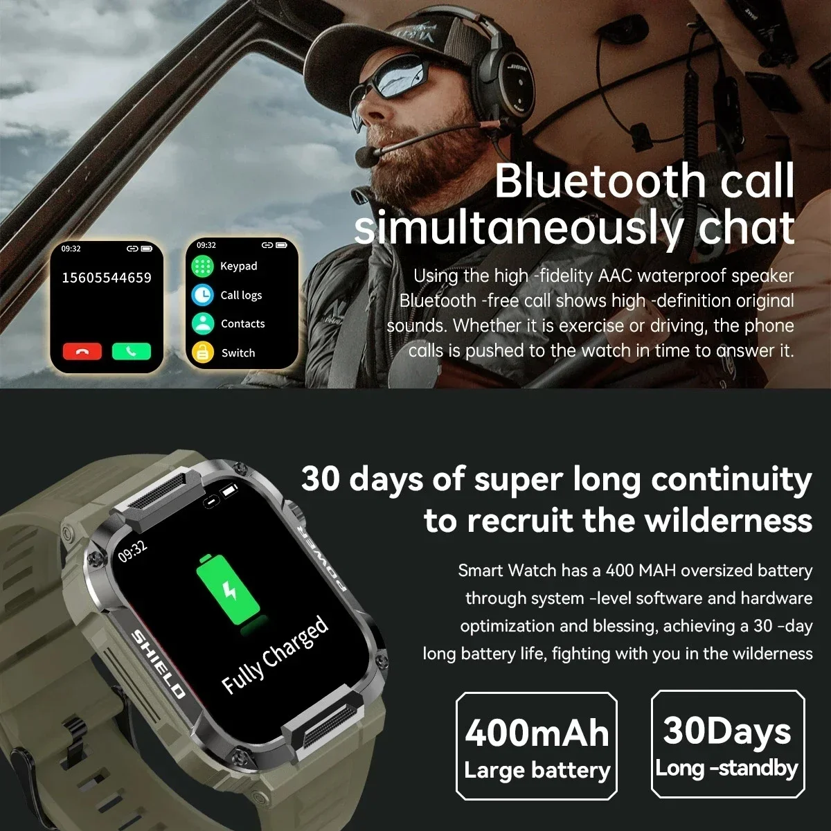 Xiaomi-reloj inteligente militar resistente para hombre, accesorio de pulsera resistente al agua Ip68 con llamadas, Bluetooth y voz ia de 1,85 pulgadas para Android e IOS