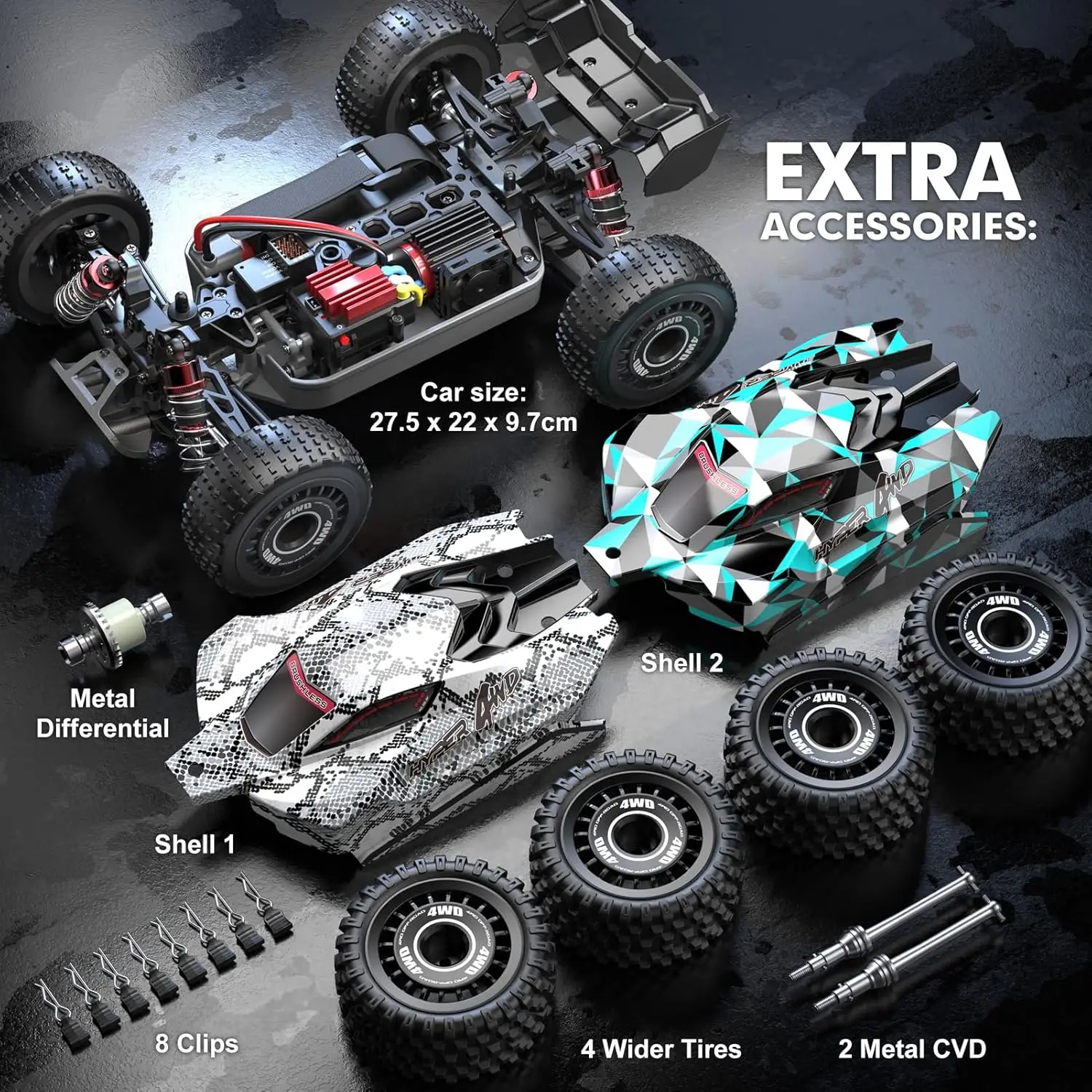 HYPER GO H16PL 1/16 RTR 빠른 브러시리스 RC 버기 성인용, 최대 38mph RC 트럭, 4WD 고속 레이싱카 2S 2000mAh