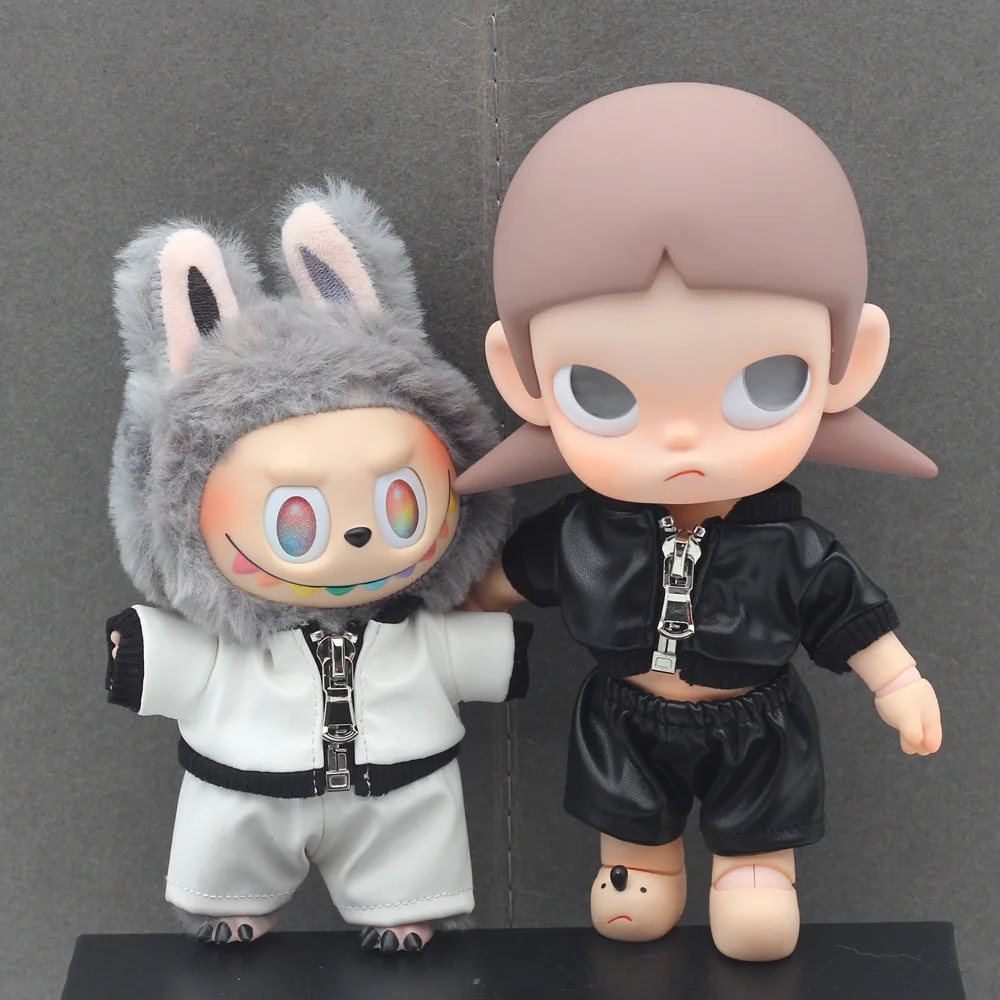 ملابس جلدية فاسق لـ 17 سنتيمتر 1/2/3 Gen Labubu غازي شقيقة السائق سترة مجموعة في 4 ألوان (أسود/أحمر/أبيض/بني) قماش قابل للتغيير #2