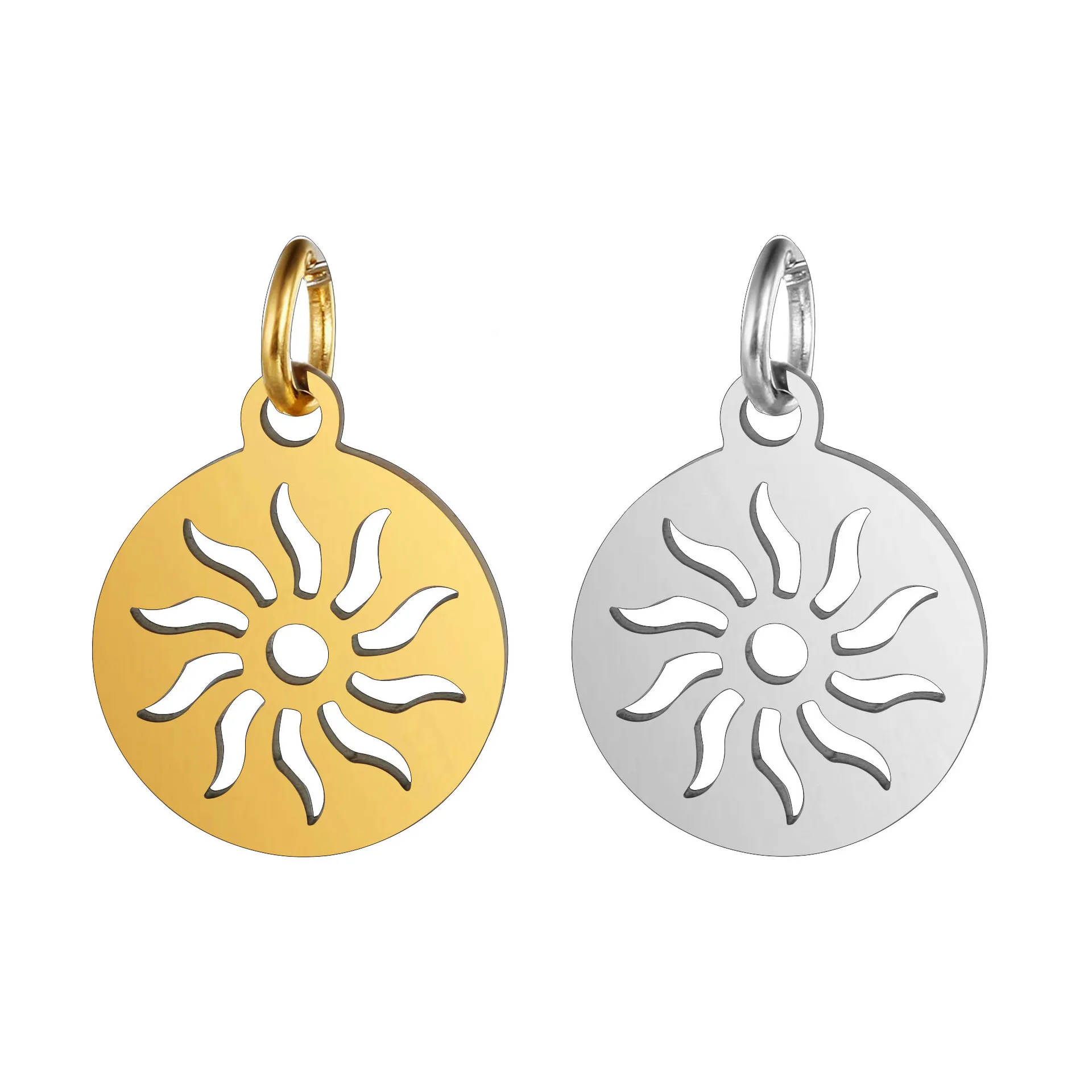 DOOYIO 5pcs/Lot Stainless Steel Mirror Polish Charms Round Hollow-out Sun Flower Pendant DIY Necklace Earring Accessories