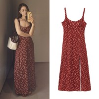 ETJ 2025 summer new TRAF women's dress is a fresh breathable fabric blend with polka dot print and a slit MIDI dress