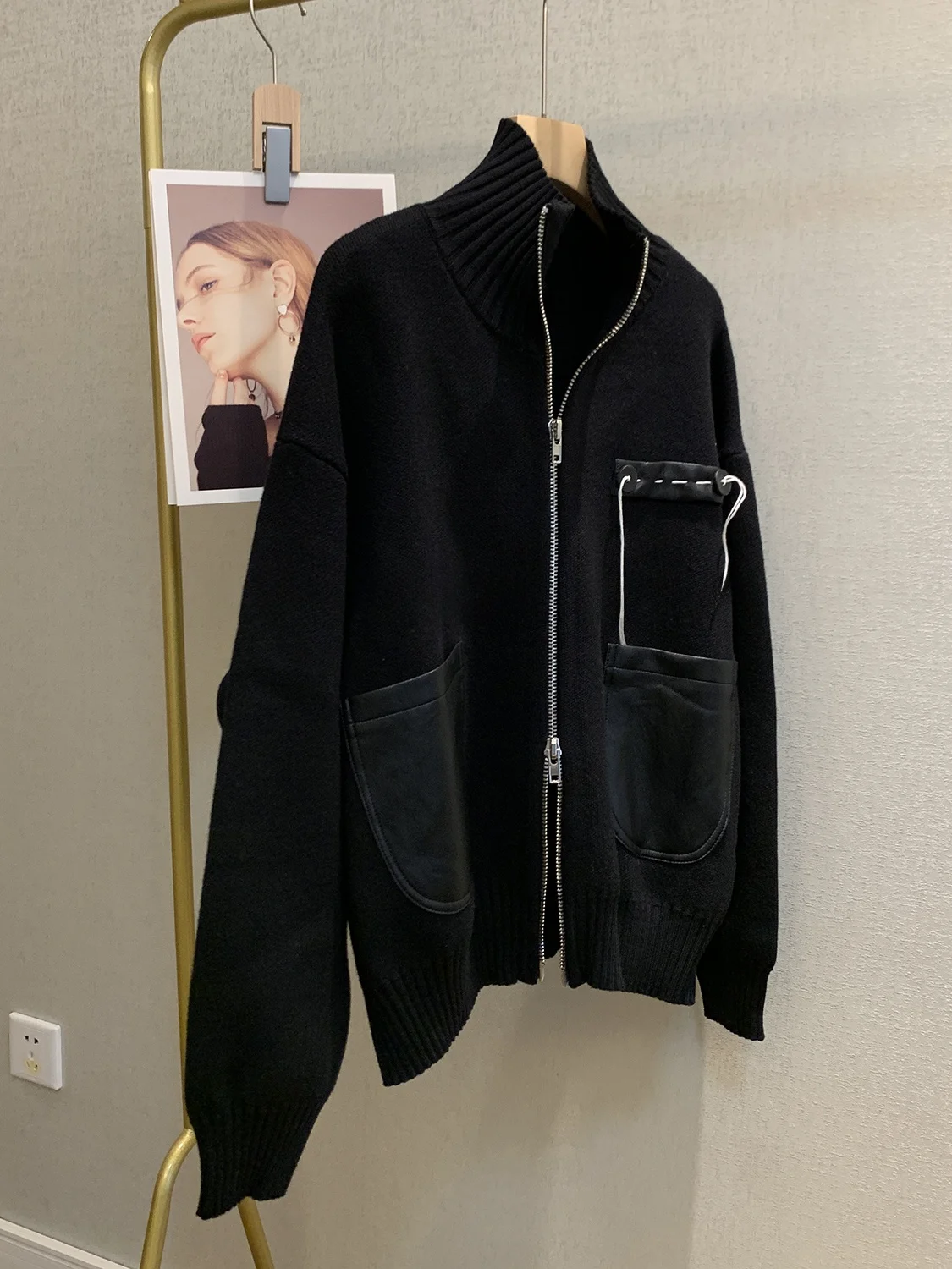 

mat Zipper Knitted Open Cardigan Women's Loose Fit Long Sve Bla Sweater Jaet Spring New Arrival