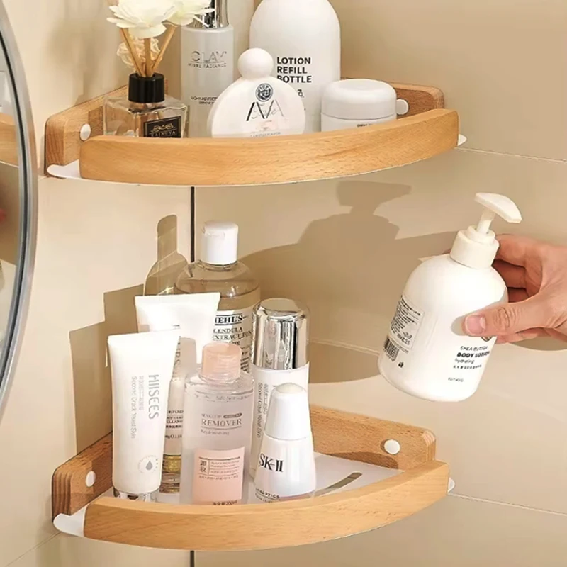 Holz Aluminium Material Badezimmer Regal Organizer Eckregal Shampoo Lagerregal Dusche Wandregal Eckregal Dreieckiges Regal