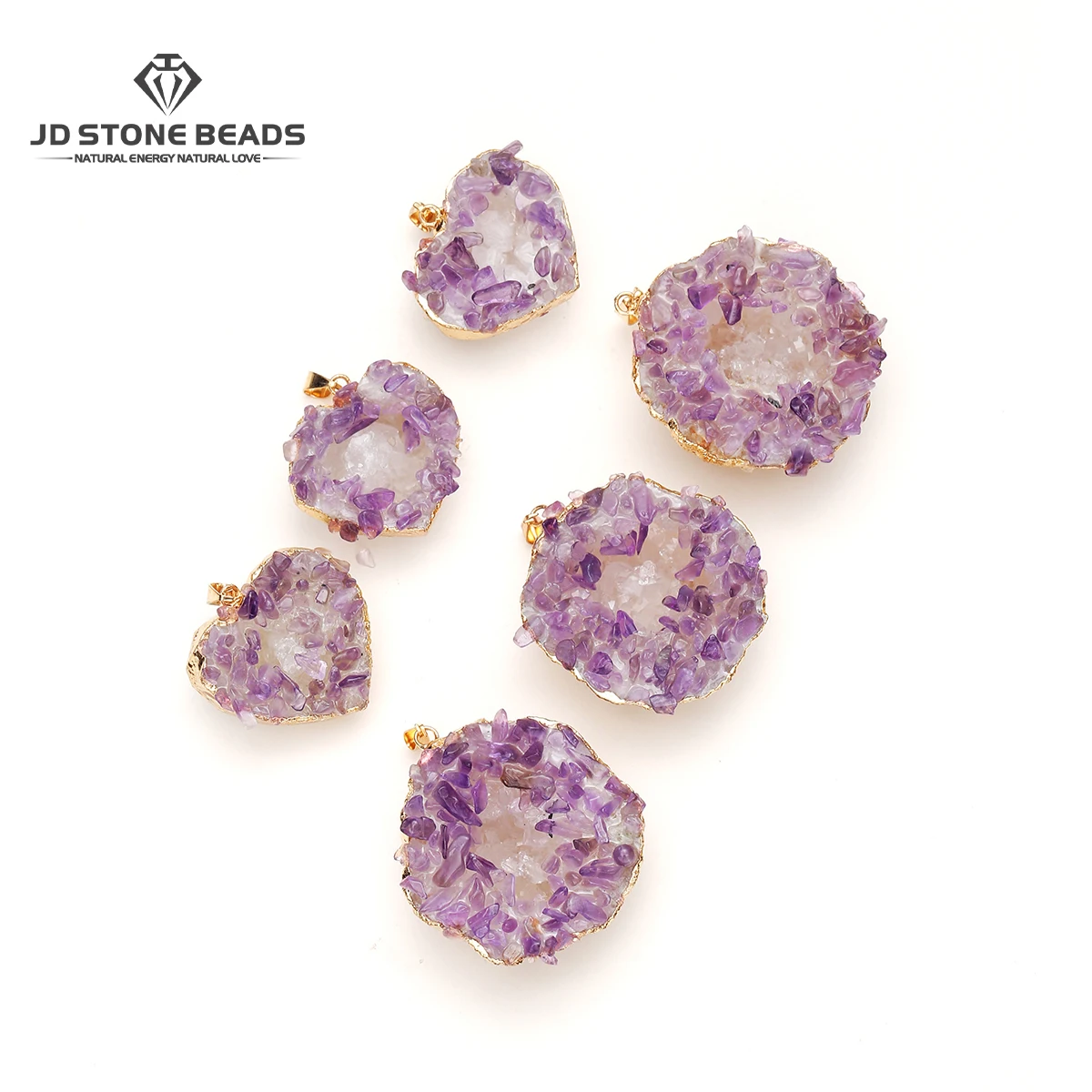 Natural Amethyst Crystal Space Heart Copper Pendant Necklace Women Fashion DIY Jewelry Making Accessories