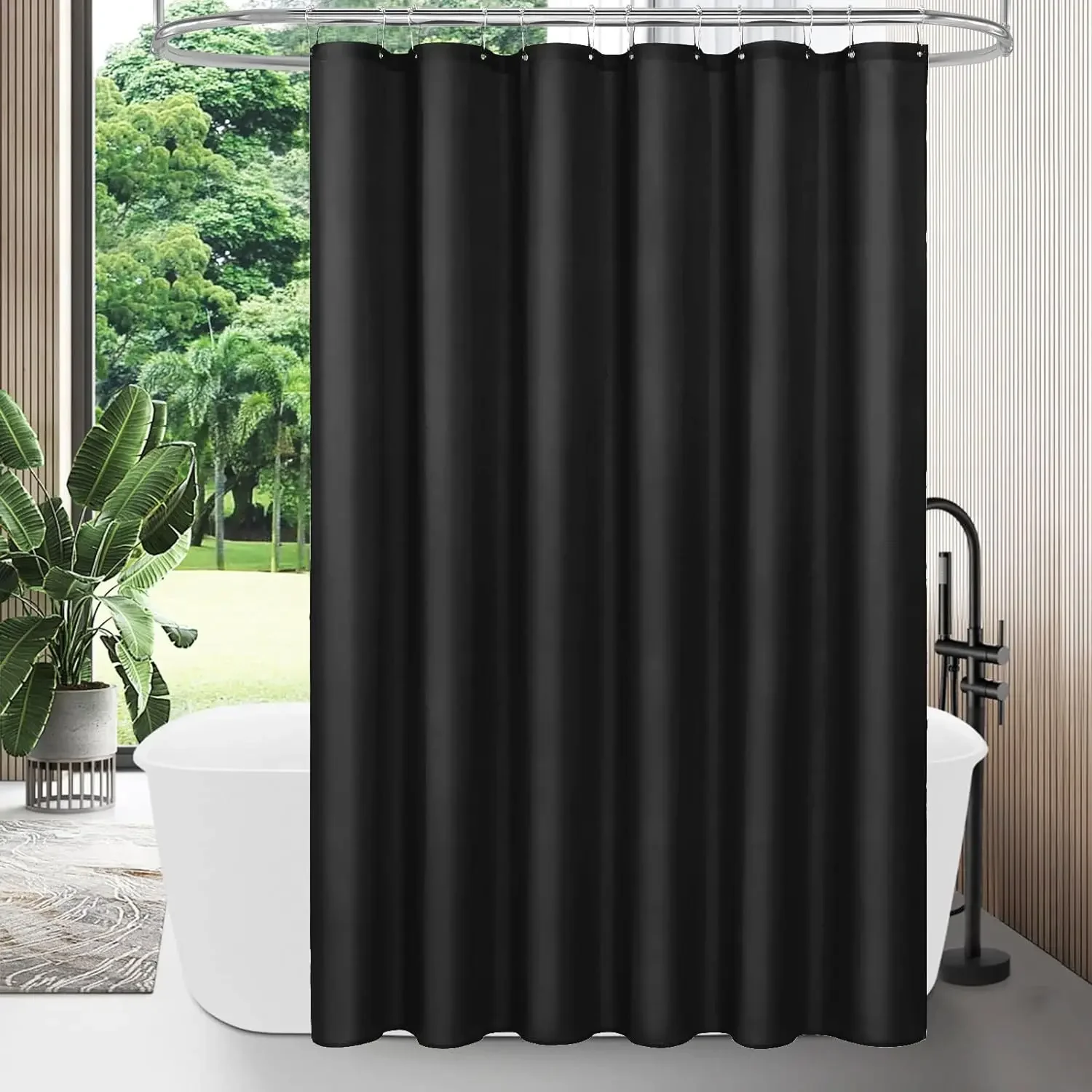 PEVA Black Fabric Shower Curtain Liner, Modern Bathroom Simple Shower Curtain or Liner, Tarp and Machine Washable 180x180cm