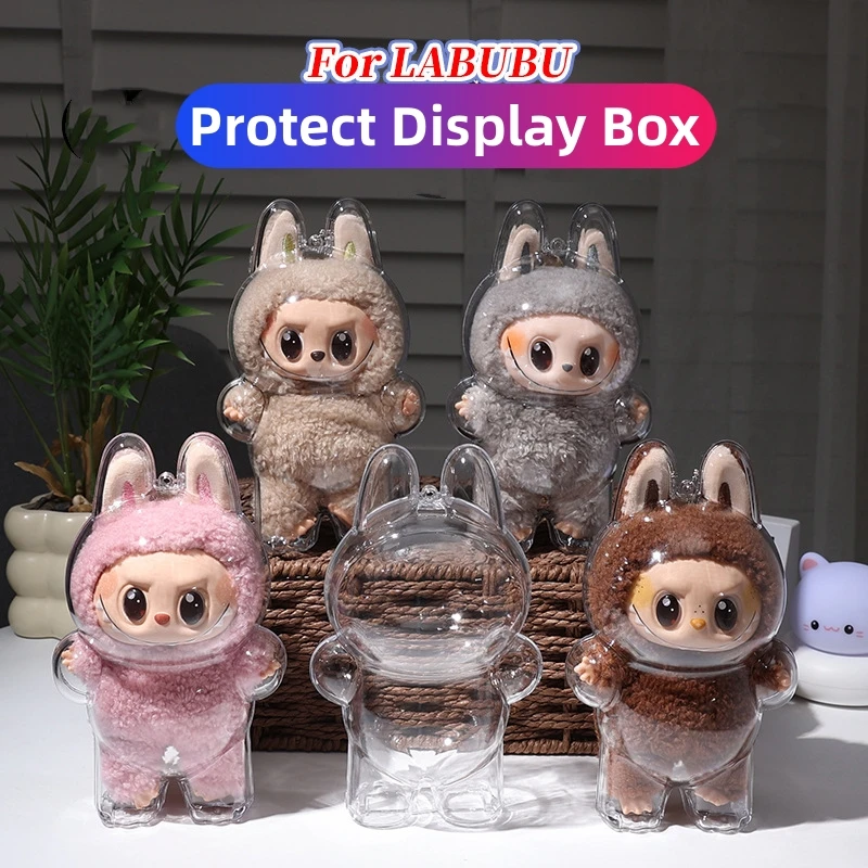 For Labubu Transparent Protective Cover Display Bag Mini Portable Toy Elf Doll Cover Storage Box Cute Elf Plushie Display Cover