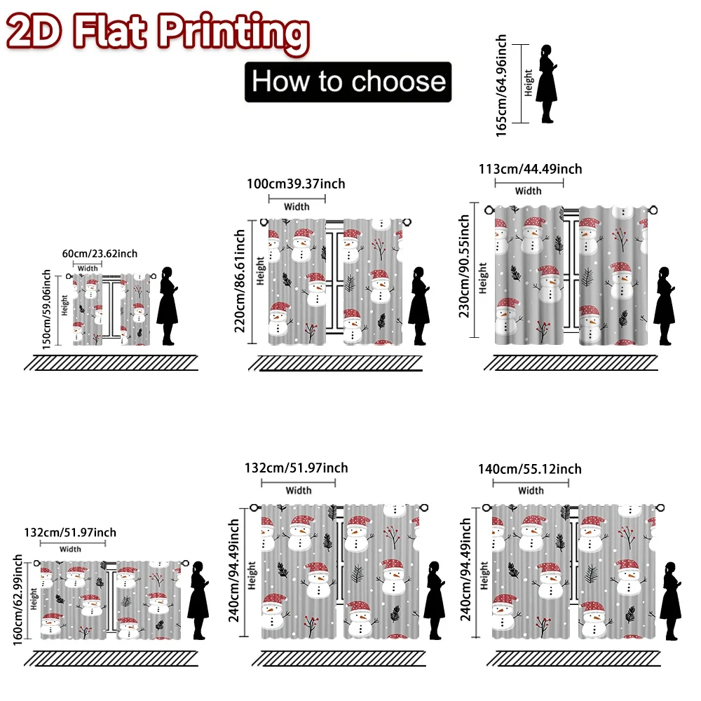2D flat printing 2pcs Christmas Scene Curtains Christmas Snowman Design Durable polyester fiber Holiday Decorations Perfect for