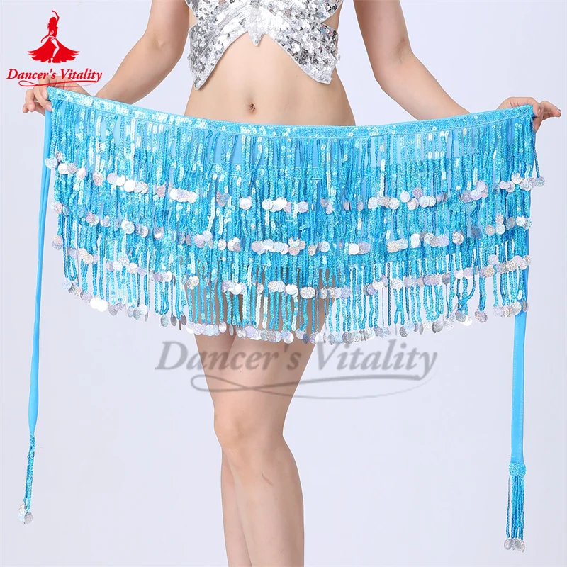 Belly Dance Belt for Women Daning Beads Waist Chain, 4-layer Sequins, Hip Scarf, Tassel Waistband, Belt Dance Performance Wear