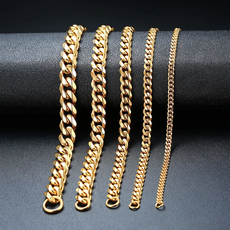 Chunky Miami Cuban Chain Bracelet for Men Simple Gold Color 3-11mm Stainless Steel Classic Punk Heavy Male Hip Hop Jewelry Gifts