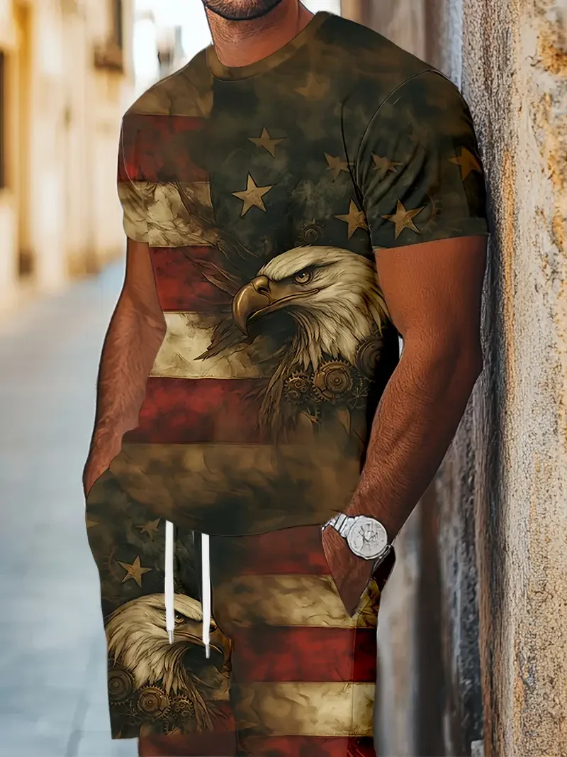 

Летний шикарный комплект из футболки с 3D принтом и шортами для активного отдыха в стиле хип-хоп, уличный стиль, футболка с круглым вырезом и шорты