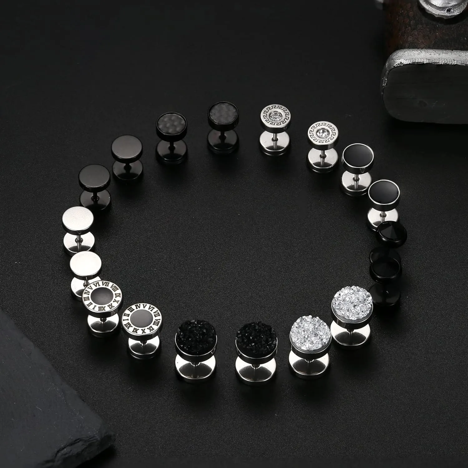 9 أزواج من الأقراط المصنوعة من الفولاذ المقاوم للصدأ للرجال والنساء أقراط مستديرة الغشاش المكونات مقاييس الأذن نفق أقراط رجالي