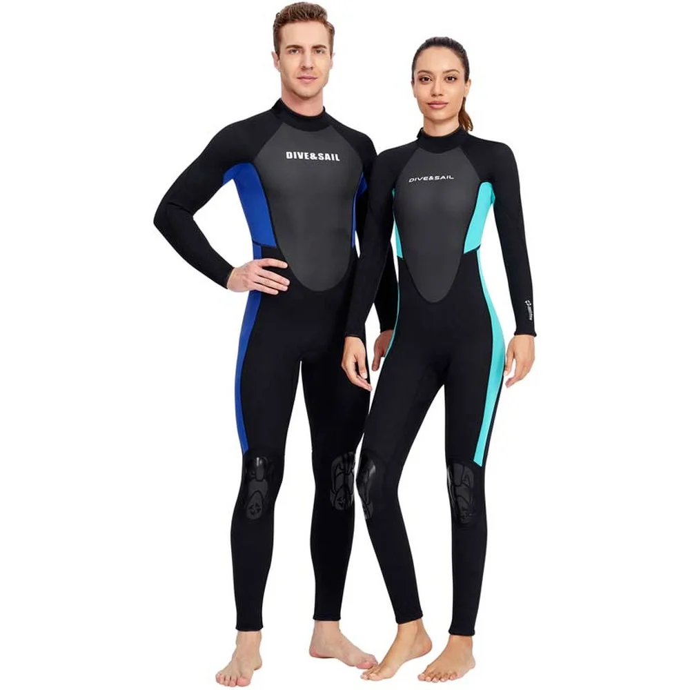 3mm Neoprene Black Wetsuit for Mens Womens Full Length Back Zipper Diving Suit One-piece Couple Wetsuit Surfing Snorkeling