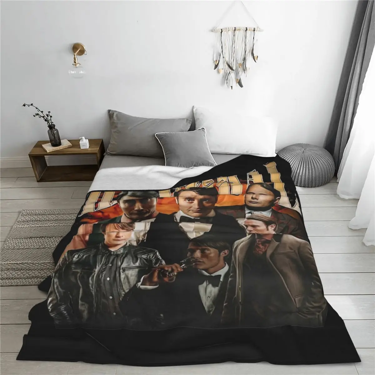 Hannibal Lecter Mads Mikkelsen Blanket Fleece Spring Autumn Multi-function Lightweight Throw Blankets for Home Couch Bedspread