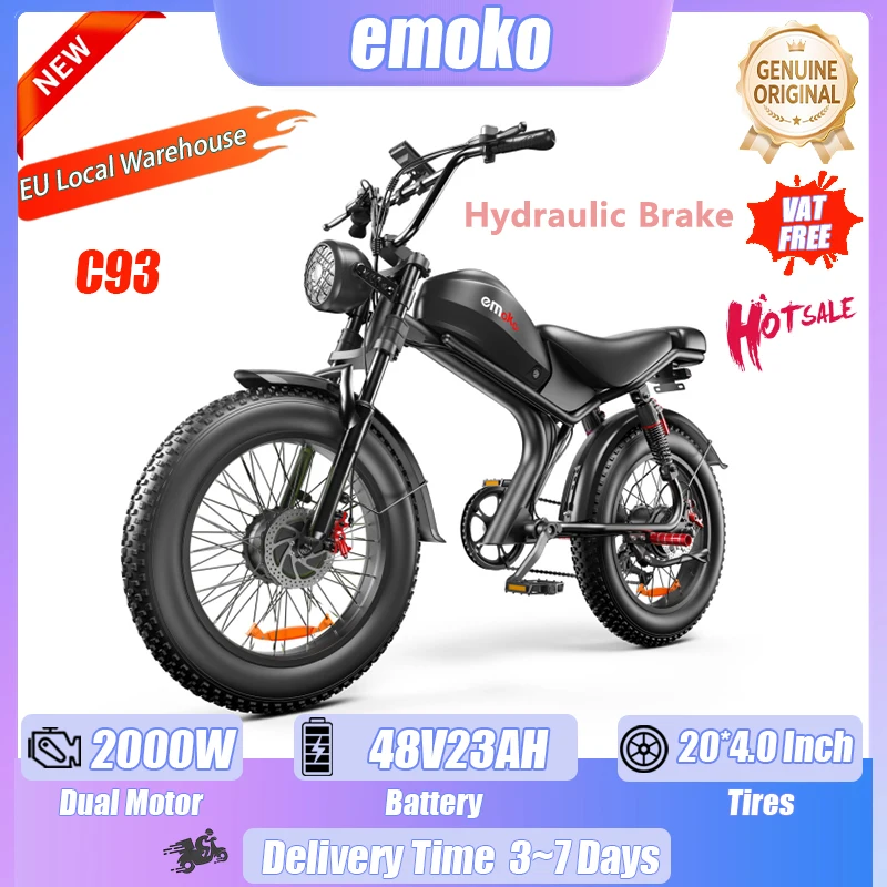 Emoko C93 E-bike 2000W double moteur 48V23AH vélo électrique tout-terrain adulte 20*4.0 pneu moto électrique 1 an de garantie