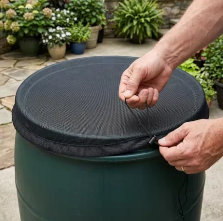 Rainwater Collection Bucket Net Cover with Drawstring Screen Water Barrel Tank Netting for Rain Barrels And Water Collectors