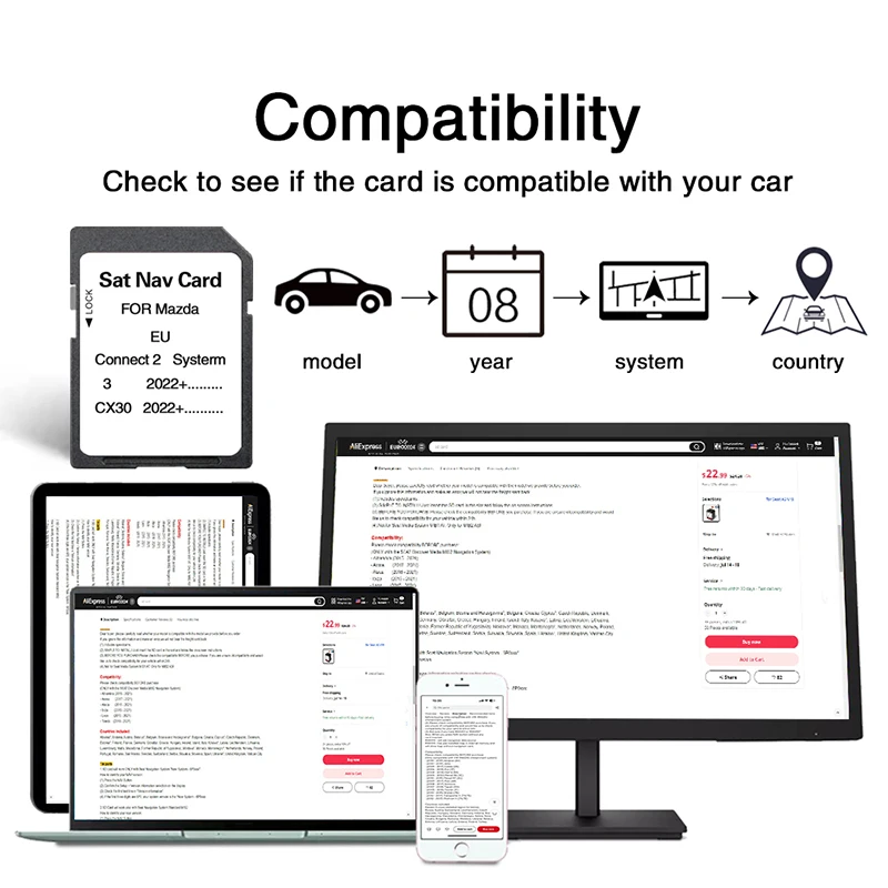 Sat Nav for Mazda 3/CX30 2022+ Car with Connect 2 System Navigation SD Card 32GB EU Russia Ukraine Turkey Maps 2024 Version Card