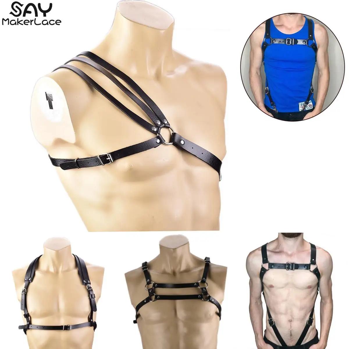 1PCS Men Body Restraint Leather Harness Belts Straps Suspenders Braces Armor Costumes Self Pleasure For Cosplay Lingerie Night 