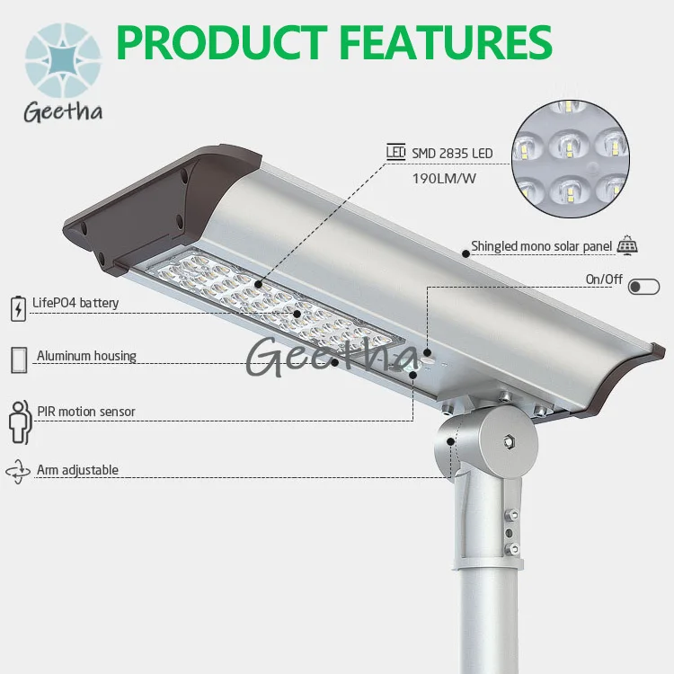 All in One Solar Street Light Outdoor with Remote Control 30w 50w 70w 100w Solar Garden Led Light
