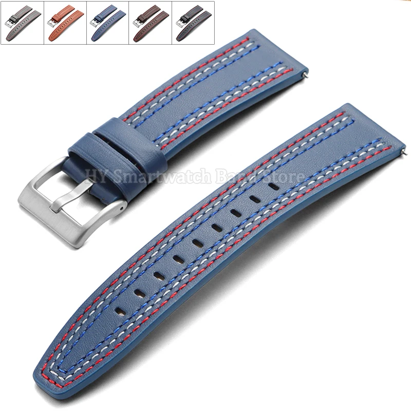 Bracelet de montre en cuir 20mm 22mm pour Seiko, pour Huawei Watch 3Pro, étanche, en cuir de vache, pour Omega Sport, à dégagement rapide