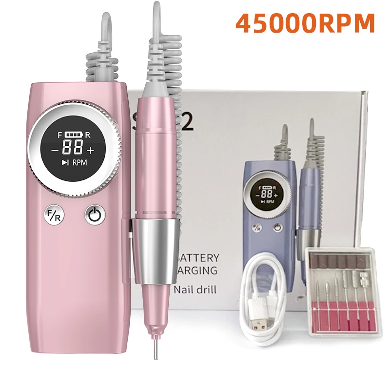 New 45000RPM Nail Drill Manicure Machine Rechargeable Electric Nail Sander With Pause Mode Nails Lathe Gel Cutting Remove Tool