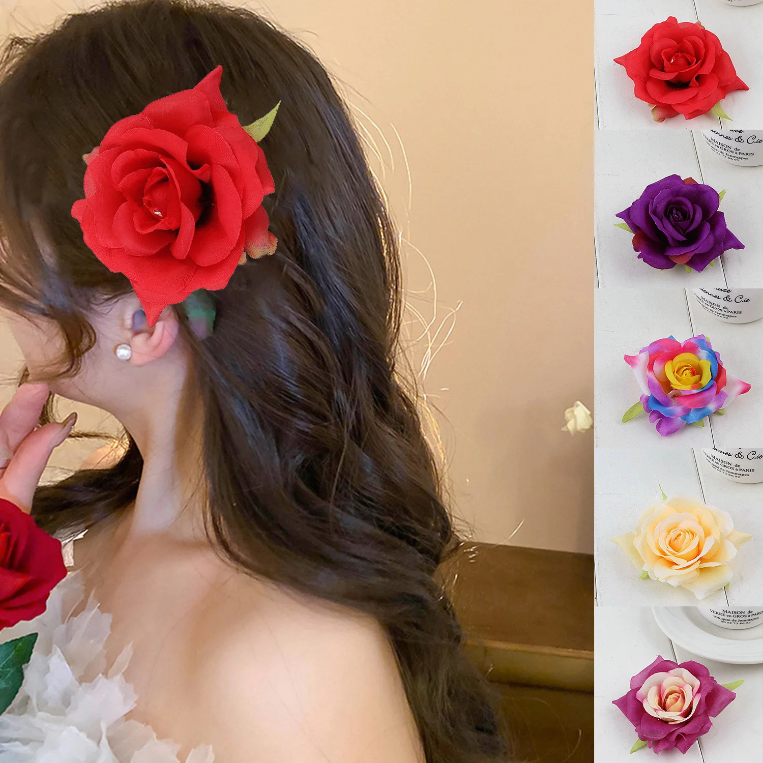 Women Cloth Rose Hair Clip Simulation Artificial Flower Corsage Brooch Pin Wedding Party Flamenco Dancer Hair Accessories