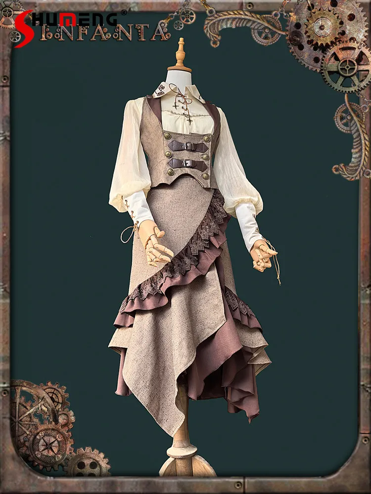 

Original Design Lolita Collection Cosplay Costumes 2026 New Vintage Long Sleeve Shirt Vest Long Irregular Skirt Outfit Clothes