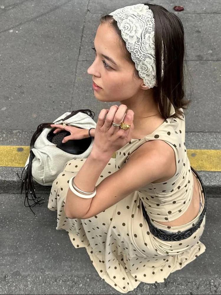 

Cutenew Summer Classic Women 2 Piece Set Trend Point Print O-neck Slim Vests+Irregular Draped Maxi Skirts Mujer Street Outfits