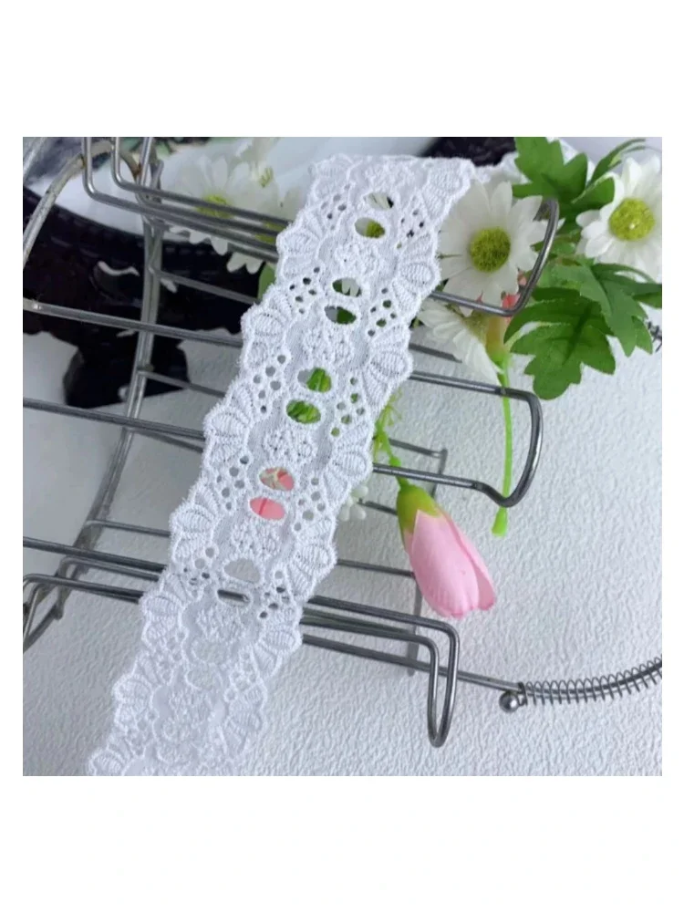 4CM Wide Hot White Cotton Embroidery Lace Fabric DIY Applique Collar CuffsTrim Ribbon Sewing Tassel Guipure Wedding Cloth Decor