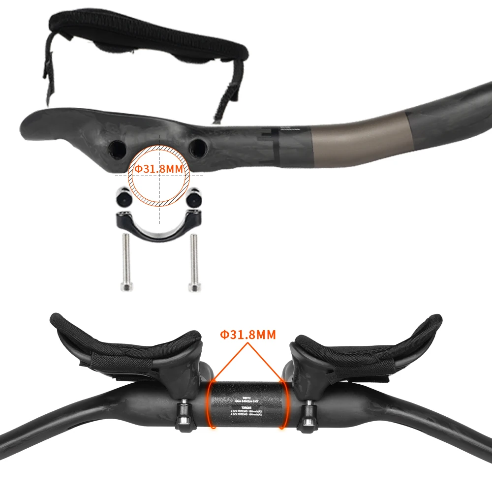 TOSEEK Carbon Fiber Road Bike Rest Relax TT Handlebar MTB Road Bicycle Race with Sponge Elbow Pad Bike Accessories