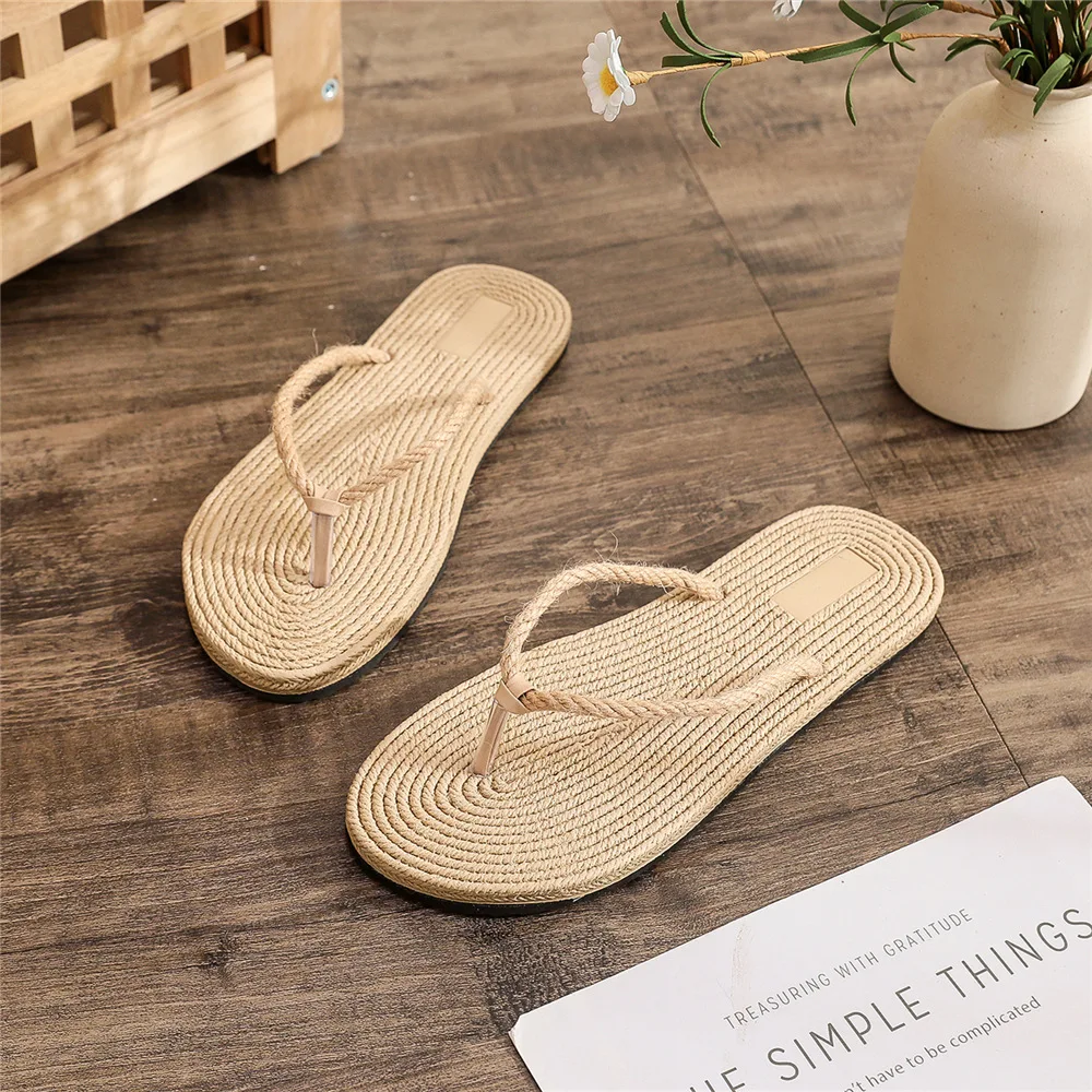 Summer Flip Flops Straw Sandals Women Beach Slippers Ladies Shoes Indoor Outdoor Flip-Flops Flat Slides Pantuflas Mujer