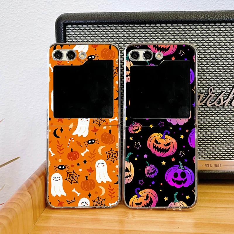 할로윈 호박 유령 박쥐 패턴 투명 하드 폴딩 커버 이미지