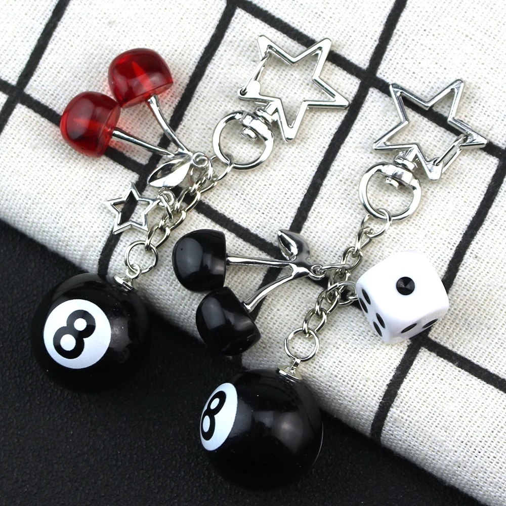 Mode Kirsche Obst Würfel Stern Schlüsselbund Telefon Charms Y2K Handgemachte Kreative Nr. 8 Ball Schwarz Billard Schlüssel Ring Paar Geschenke