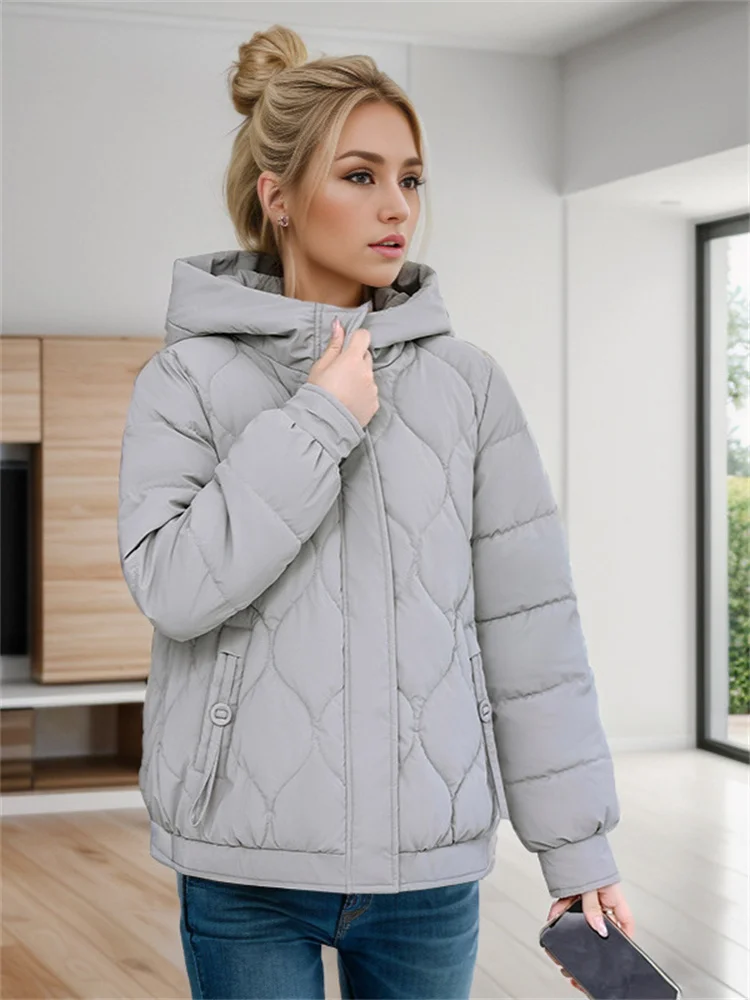 2024 Winter New Women\'s Puffer Jacket Fashionable High-Quality Padded Clothes Hooded Lattice Thickened Warm Padded Jacket Coat