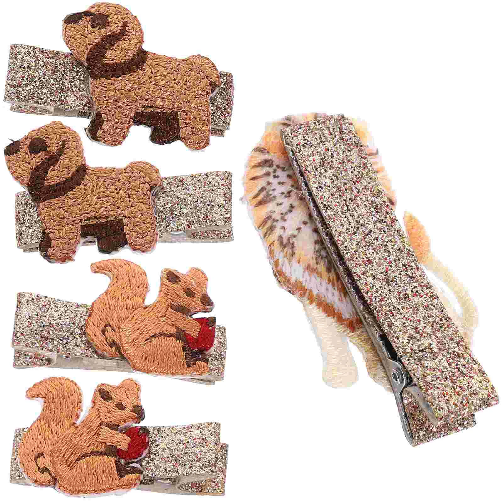 5 Pcs Baby Embroidered Animal Hair Clip Glitter All- Cloth Clips for Girls Cute Barrettes Little Accessories Hairpins