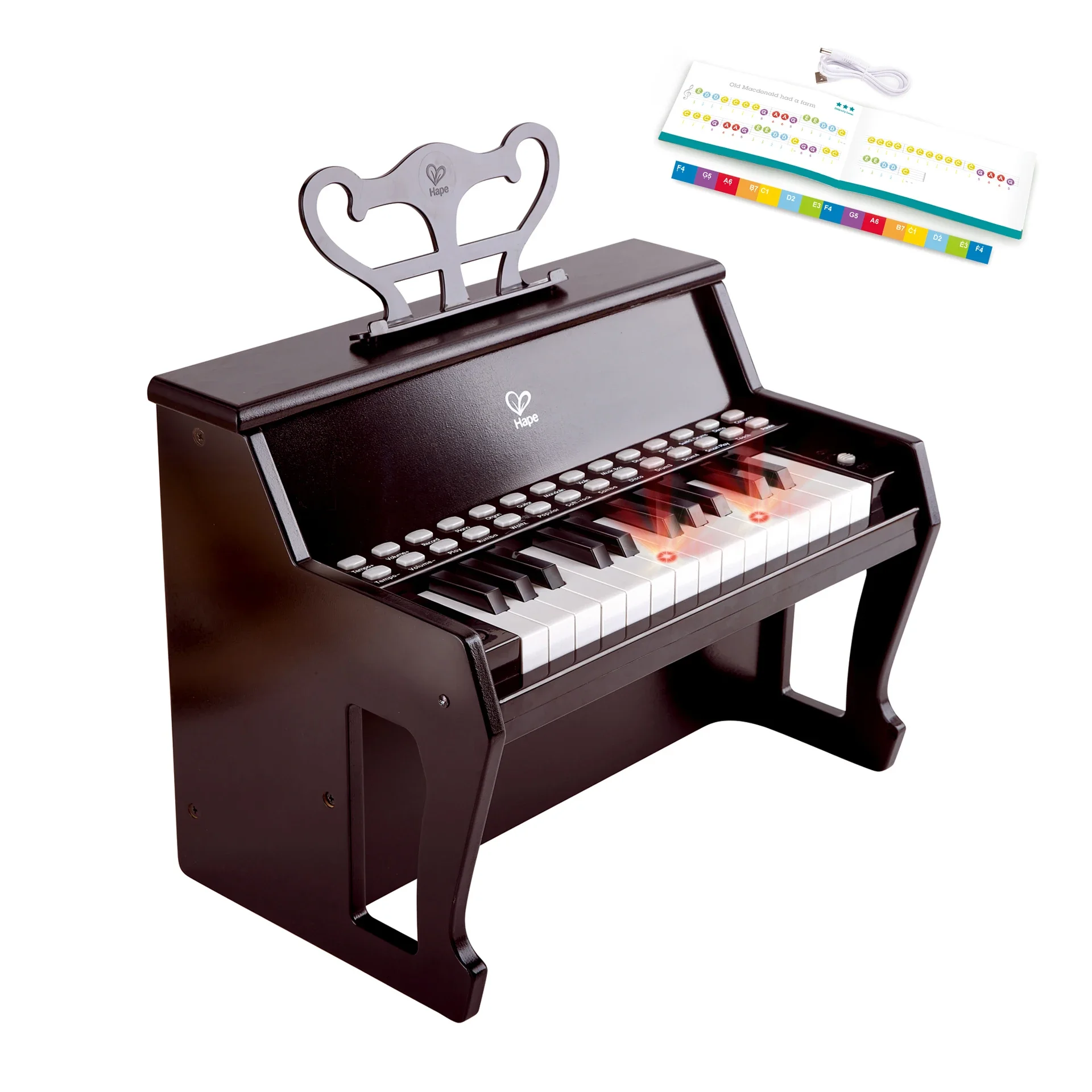 Hape New Products Kids Learn with Lights Black Piano Keyboard Musical Toys Musical Instrument Toy Piano