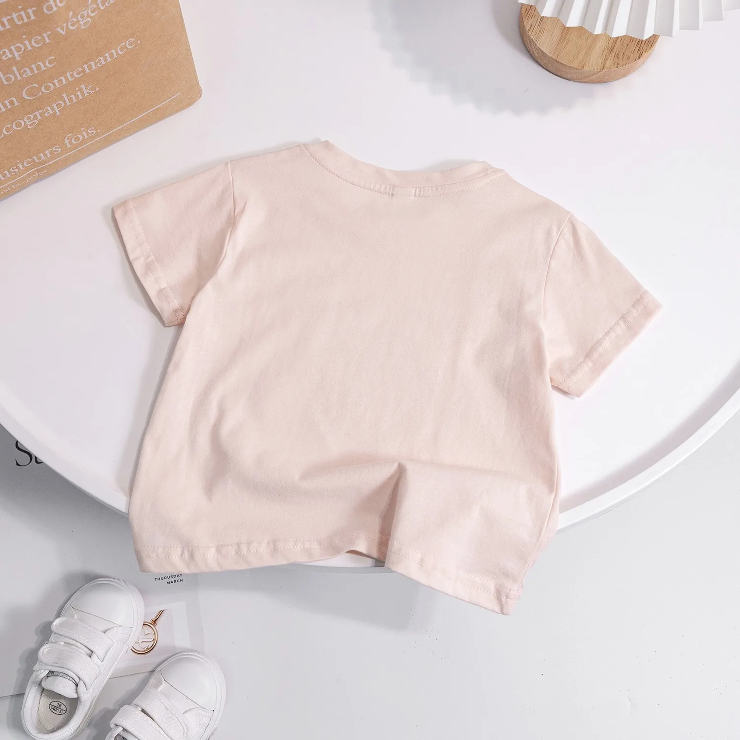 Cute Baby Girls Short Sleeve T-shirt Summer Round Neck Strawberry Embroidery Cotton Tee Pink Casual Tops