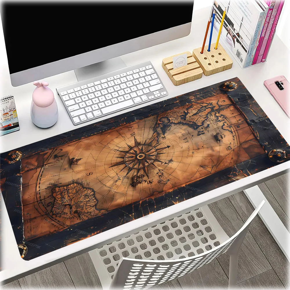 Alfombrilla de ratón con diseño de brújula Steampunk Retro, alfombrilla antideslizante para escritorio de oficina con bordes cosidos para jugadores y oficinas en el hogar
