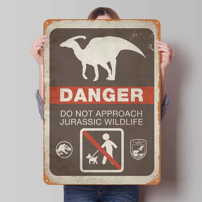 Do Not Approach Wildlife Funny Dinosaur Danger Warning Sign Wall Decoration Vintage Metal Tin Signs for Outdoor Wall Decoration