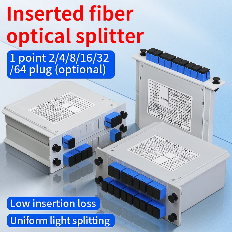 Inserted PLC Fiber Optic Splitter 1x2/1x4/1x8/1x16 SCUPC/SCAPC Cassette Box Plug-in Type Optical Fiber Coupler Splitter FTTH