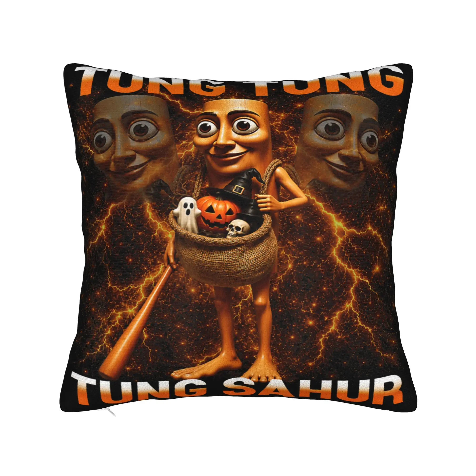 Tung Tung Tung Sahur is Calling Funny Italian Brainrot Pillow Cover Cushion Cover Retro Pillow Case For Sofa Bedroom Home Decor